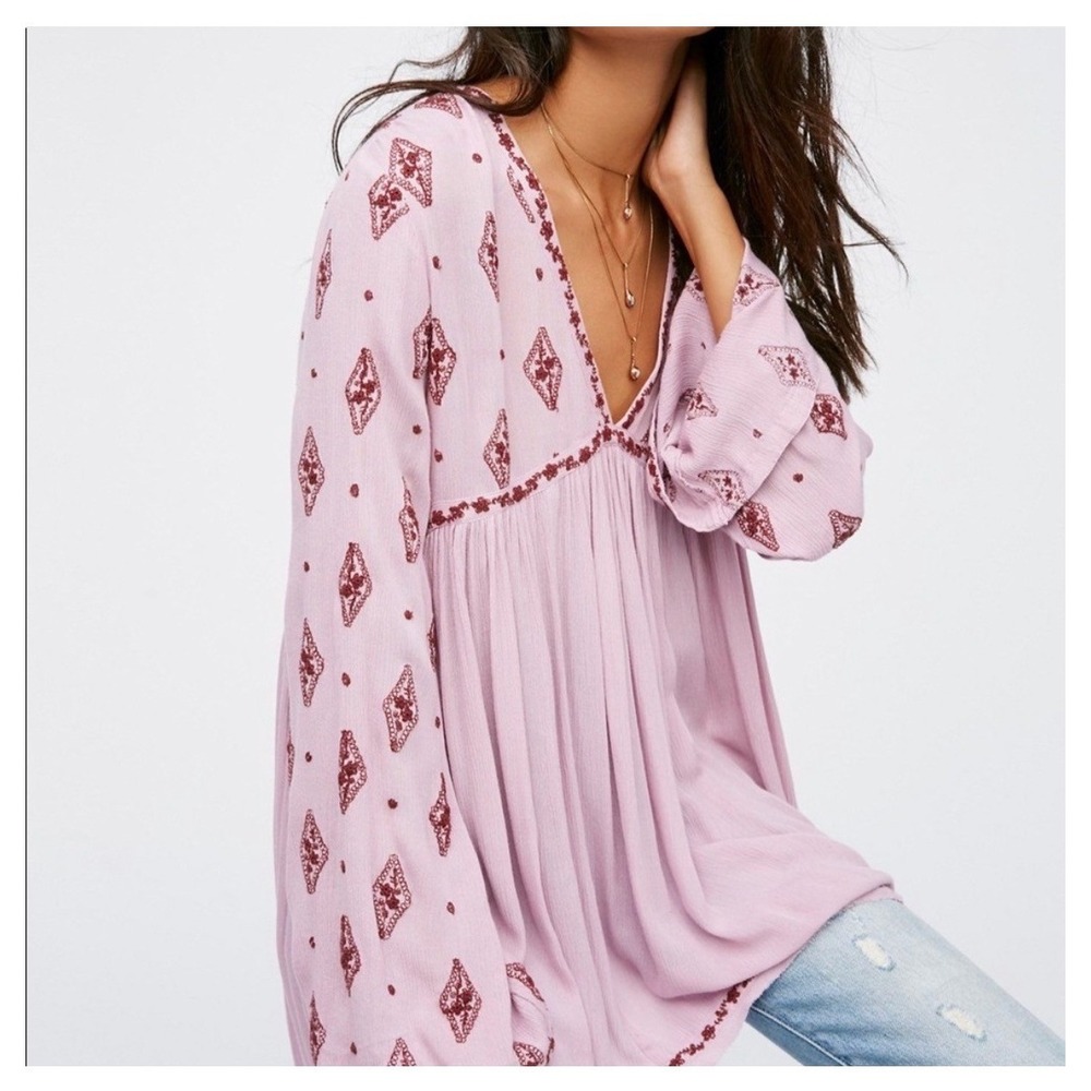 Free People Diamond Embroidered Tunic XS Boho Cottagecore Coquette Y2K Fairycore